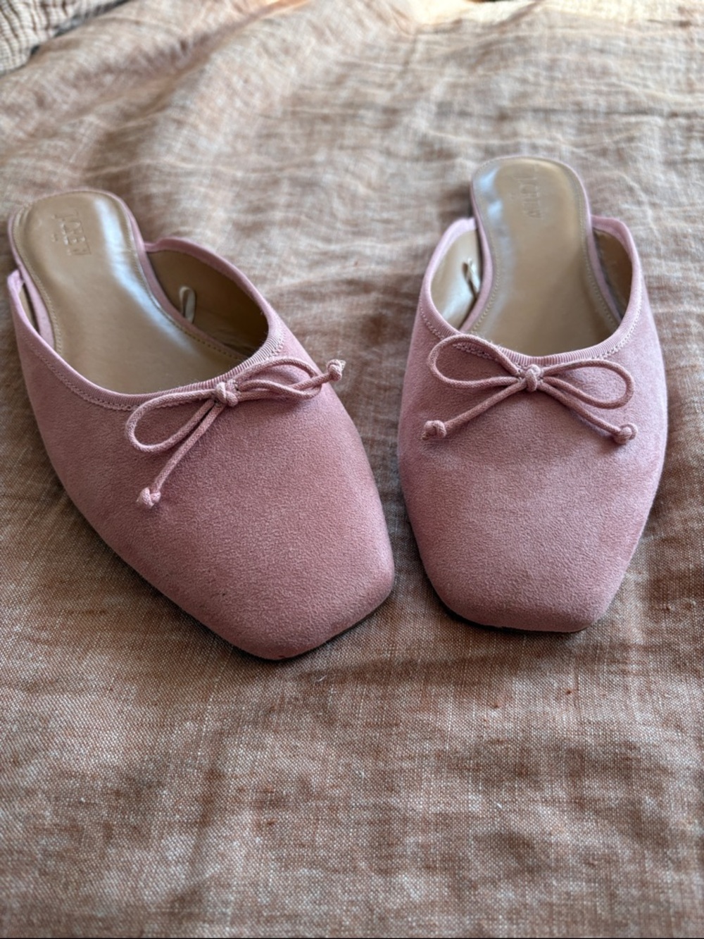 J. Crew Factory Pink Suede Bow Mule Flats - Women
